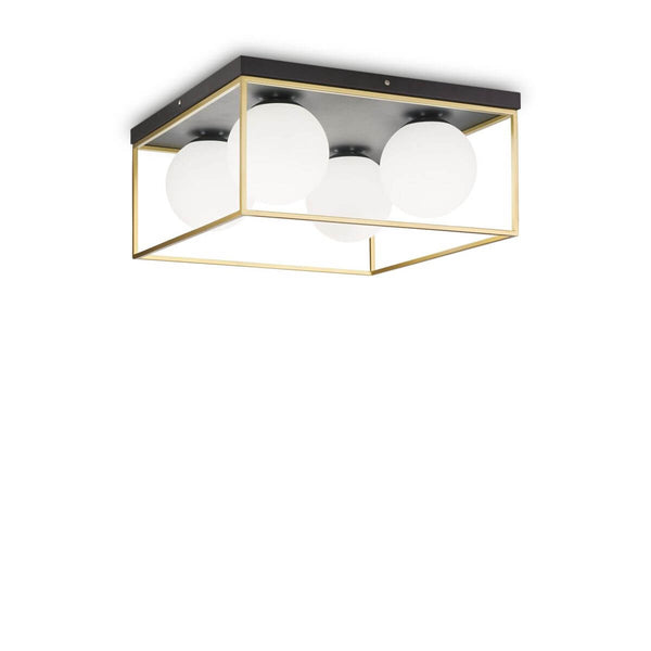 Plafonnier Lingotto 4 lumières laiton, verre