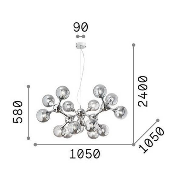 Schéma de dimensions du luminaire avec hauteur et largeur en millimètres