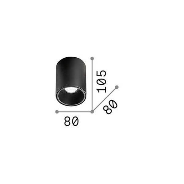 Schéma de dimensions indiquant 80 mm de diamètre et 105 mm de hauteur