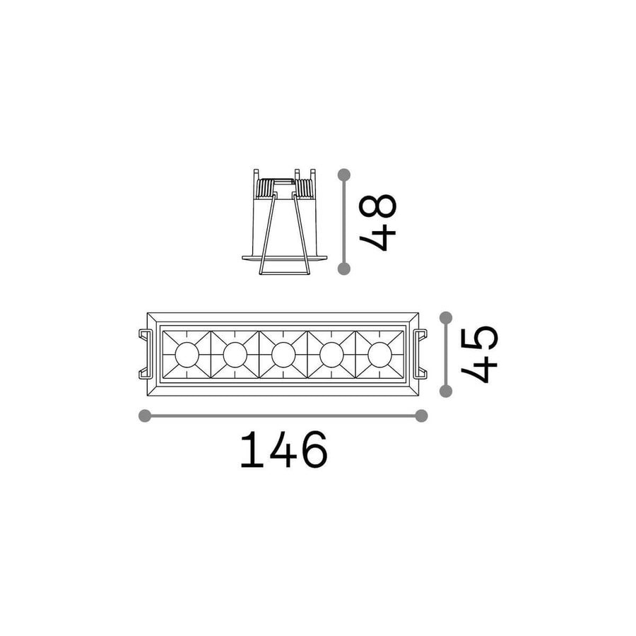 Schéma technique coté avec dimensions 146 mm, 45 mm et 48 mm