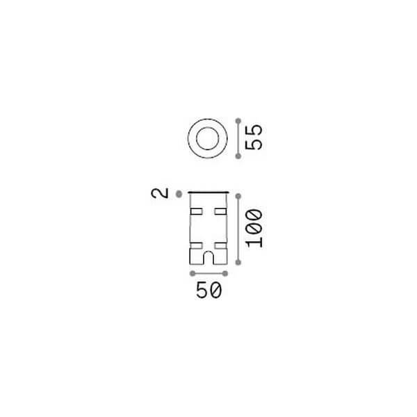 Schéma technique coté montrant les dimensions du luminaire : 55, 100 et 50 millimètres.