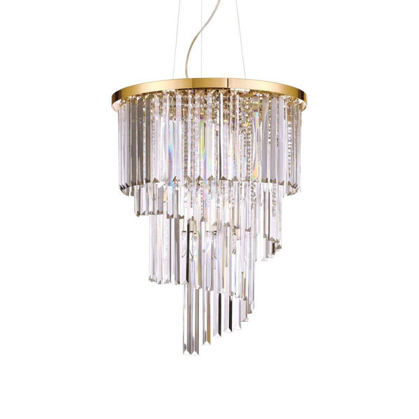 Suspension Carlton 12 lumières dorée, cristal