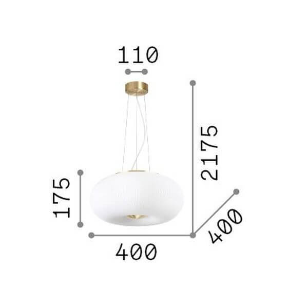 Schéma technique coté indiquant la hauteur et le diamètre du luminaire