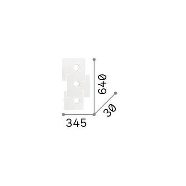 Schéma de dimensions du luminaire blanc vu de dessus avec mesures 345, 640 et 30