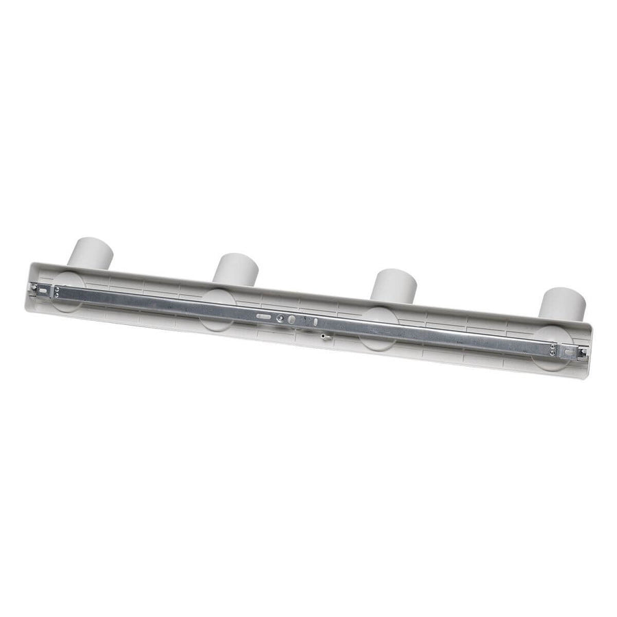 Vue arrière du plafonnier blanc dévoilant le support de fixation et le boîtier électrique.