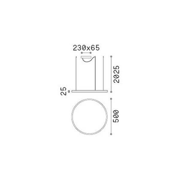 Schéma de dimensions indiquant le diamètre 500 mm et la hauteur 2025 mm