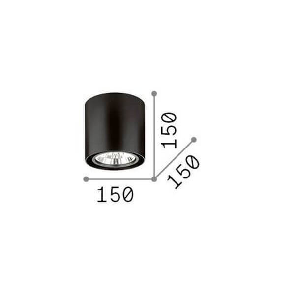 Schéma coté du plafonnier indiquant un diamètre et une hauteur de 150 mm.