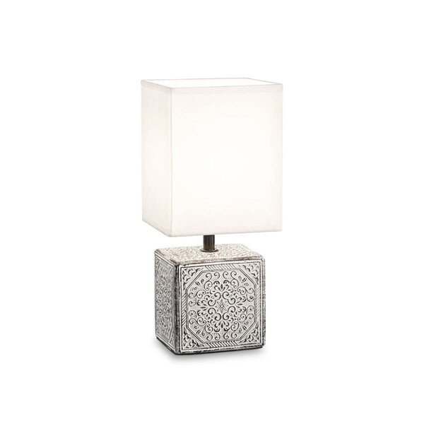 Lampe à poser Kali blanche, tissu, H 18,5 cm