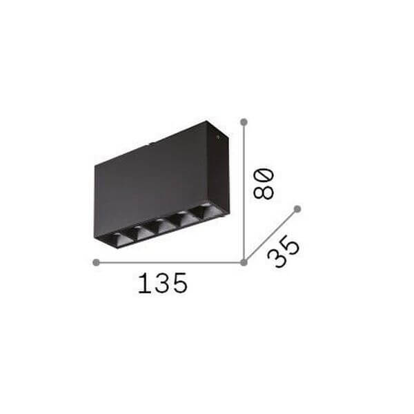 Schéma coté du luminaire rectangulaire indiquant les dimensions 135, 80 et 35