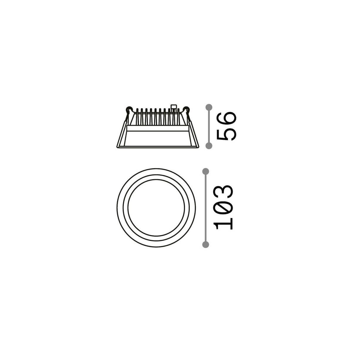Schéma technique coté du spot : diamètre 103 mm et hauteur 56 mm