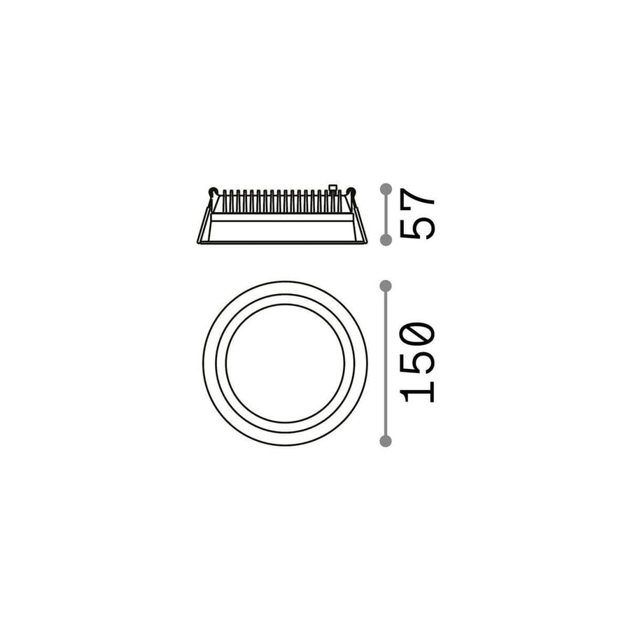 Schéma coté du spot avec diamètre 150 mm et hauteur 57 mm