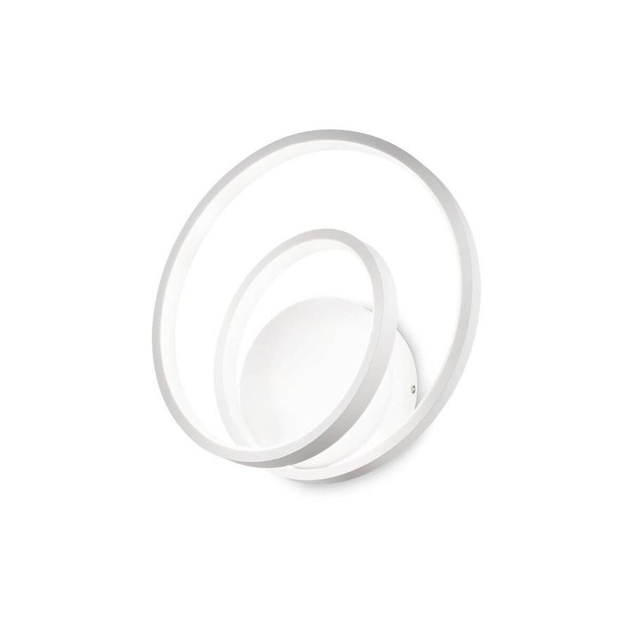 Vue de face de l'applique blanche composée de deux anneaux et d'un disque central