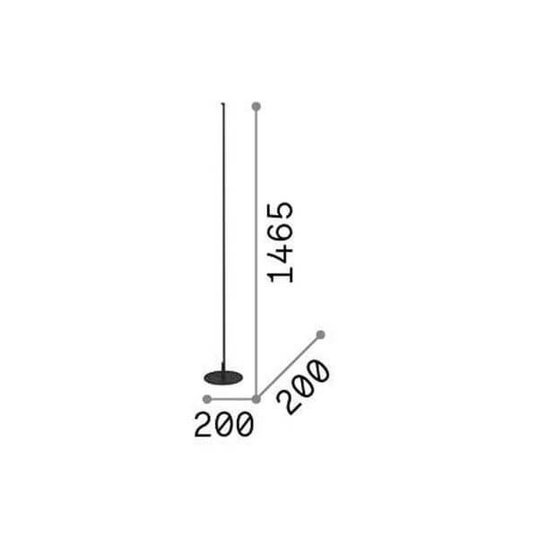 Schéma de dimensions du lampadaire indiquant une hauteur de 1465 et une base de 200.