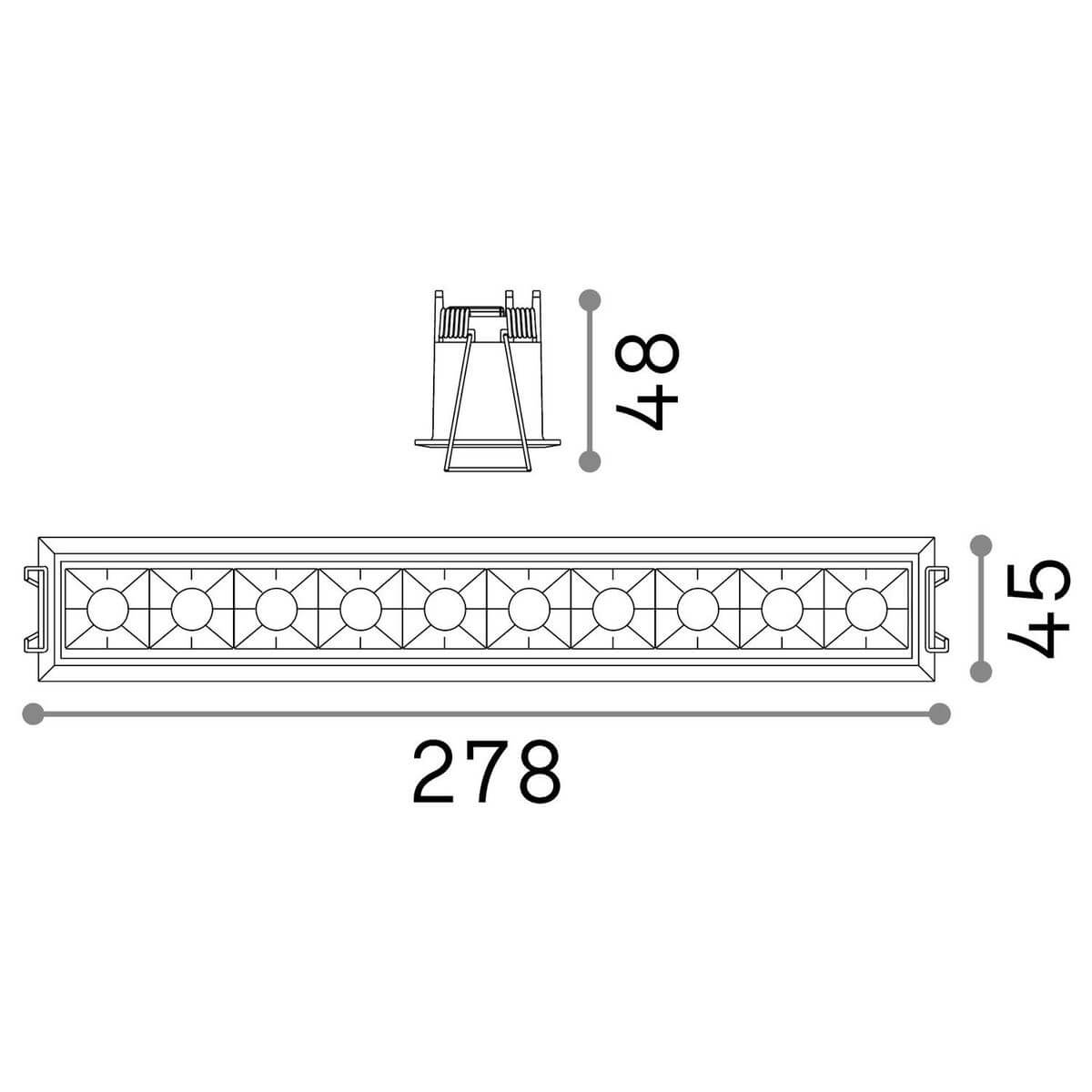 Schéma de dimensions du spot encastrable avec 278 mm, 45 mm et 48 mm