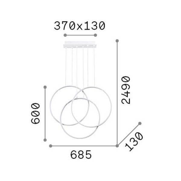 Schéma coté du luminaire avec hauteur 2490 mm et largeur 685 mm