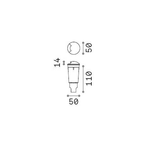 Schéma technique du luminaire avec cotes 50 et 110 mm