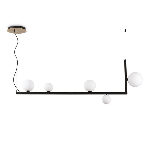Suspension Birds 5 lumières noire, verre