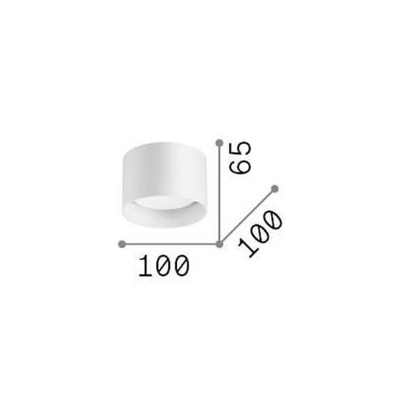 Schéma de dimensions du plafonnier : 100 mm de diamètre sur 65 mm de hauteur