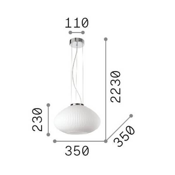 Suspension Plisse chromée, verre, Ø 35 cm
