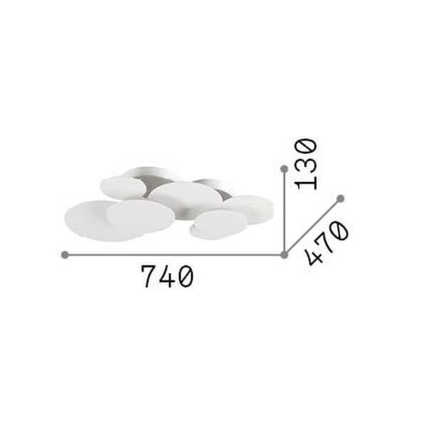 Schéma coté du plafonnier : largeur 740 mm, profondeur 470, hauteur 130