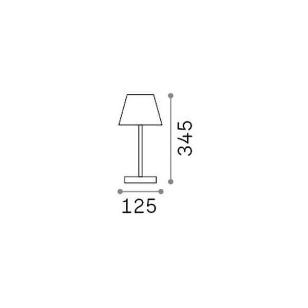 Schéma coté de la lampe, hauteur 345 mm et diamètre de base 125 mm