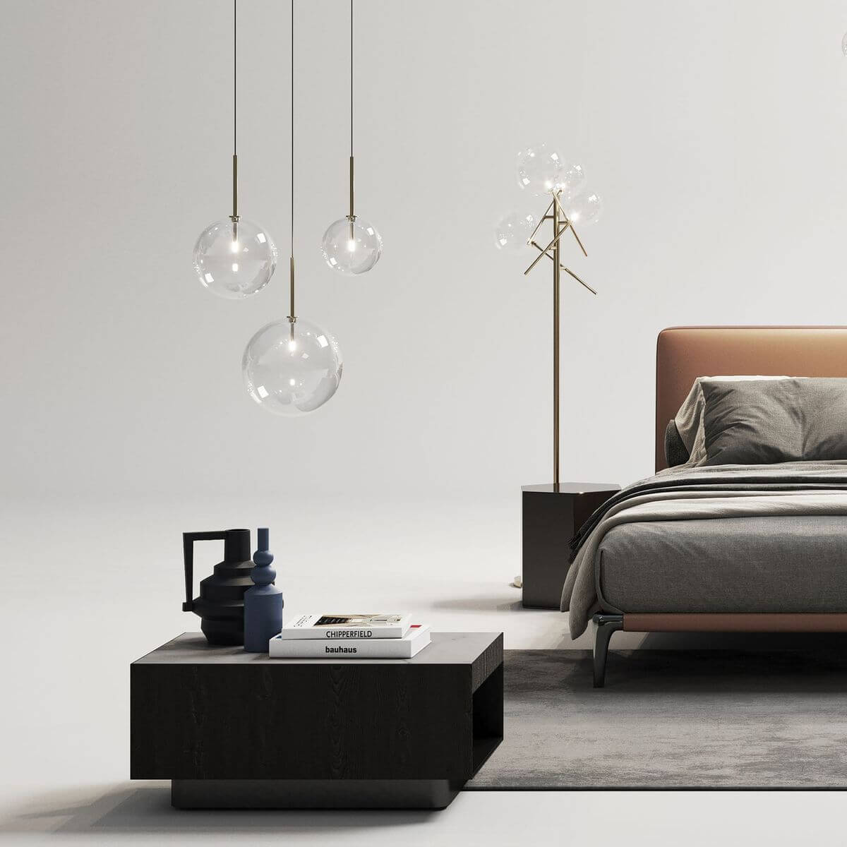 Lampadaire Equinoxe 4 lumières laiton, verre