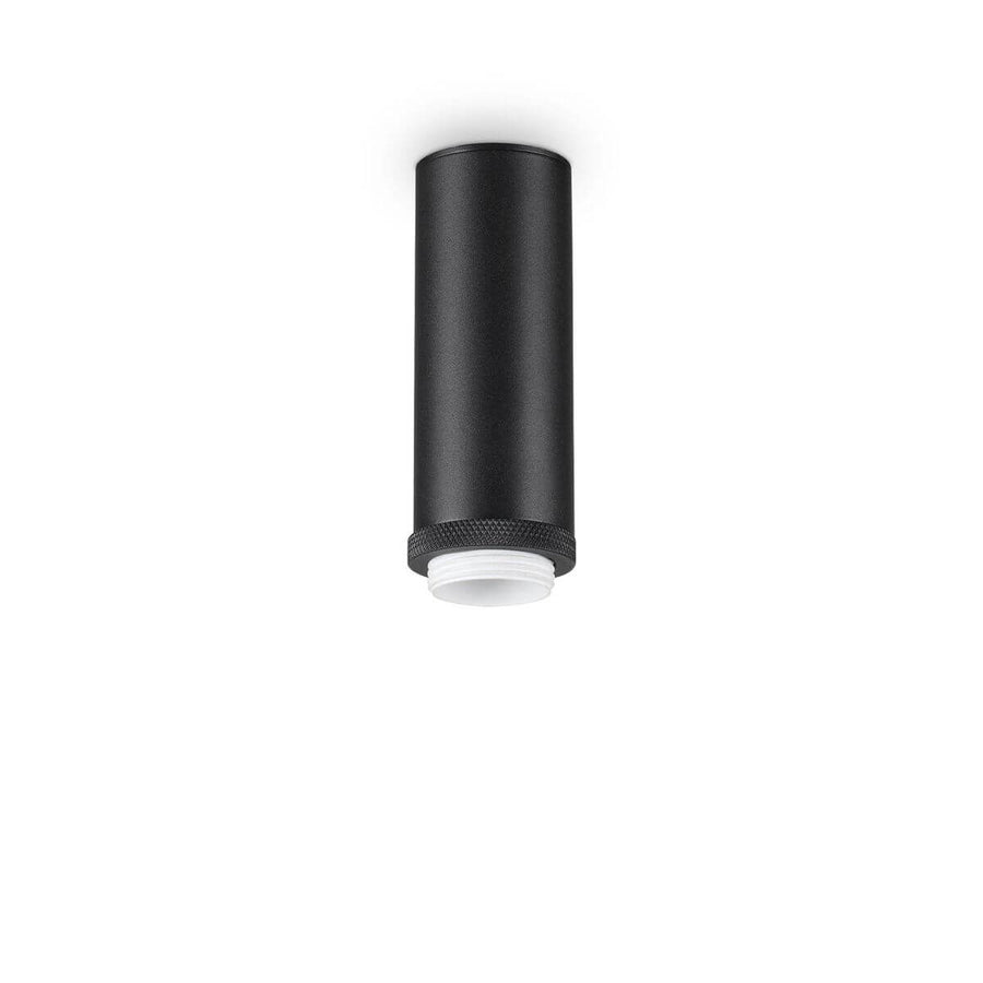 Détail du corps cylindrique noir texturé et de son diffuseur blanc