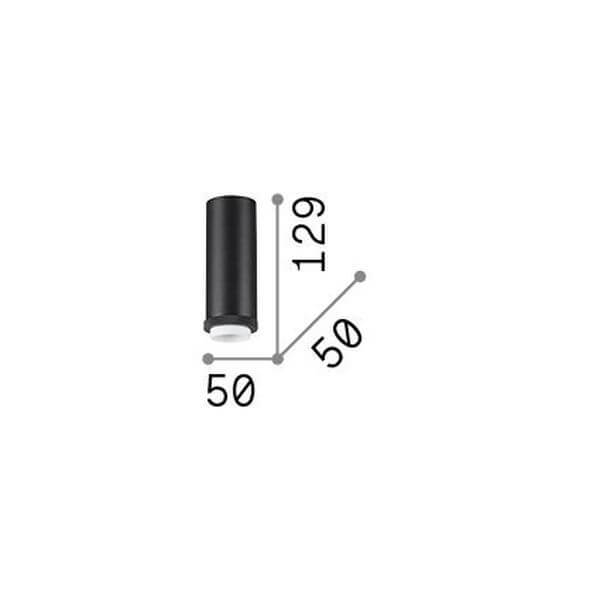 Schéma de dimensions du luminaire cylindrique, hauteur 129 et diamètre 50