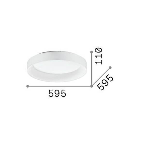 Schéma coté du plafonnier : diamètre 595 mm et hauteur 110 mm