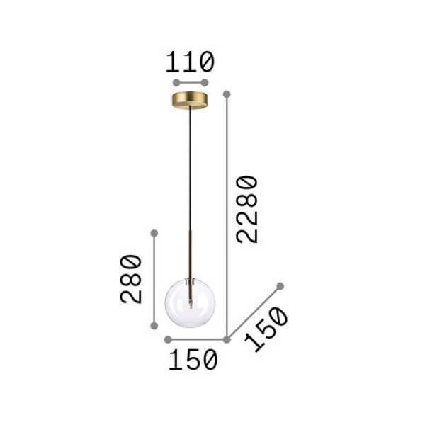 Schéma de dimensions du luminaire avec hauteur totale et diamètre du globe indiqués