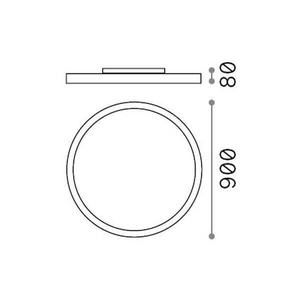 Schéma technique avec les dimensions du luminaire : diamètre 900 mm, hauteur 80 mm