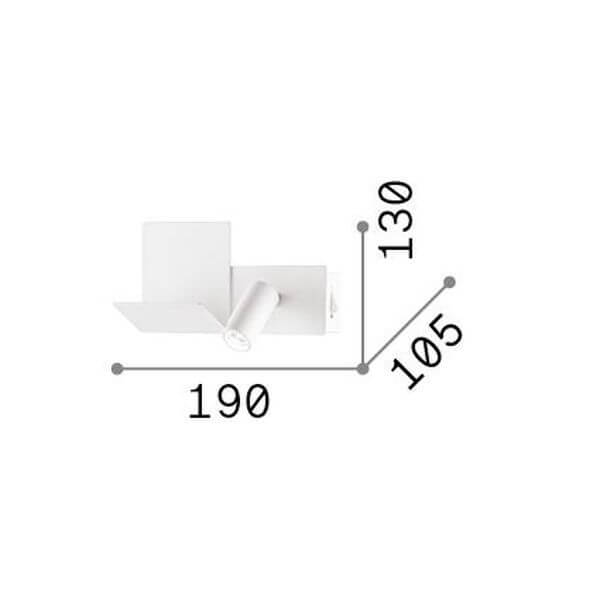 Schéma de dimensions du luminaire : 190 mm de large, 130 mm de haut, 105 mm de profondeur