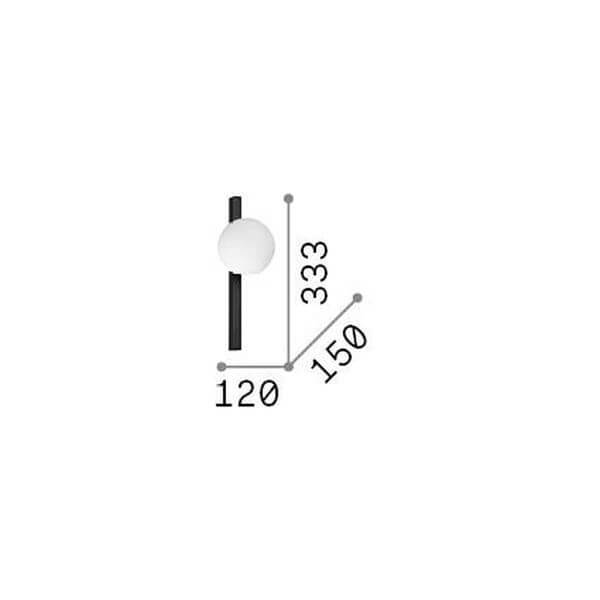 Schéma technique coté, dimensions 120, 333 et 150 millimètres du luminaire