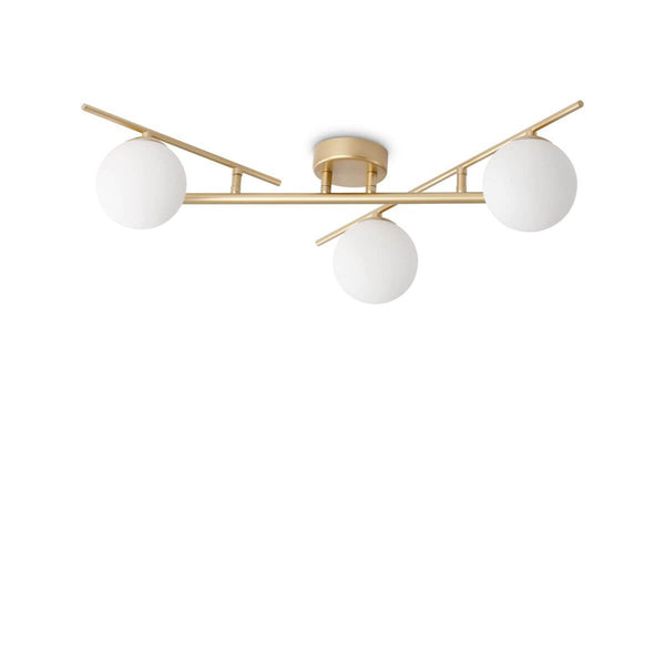 Plafonnier Atlas 3 lumières doré, verre