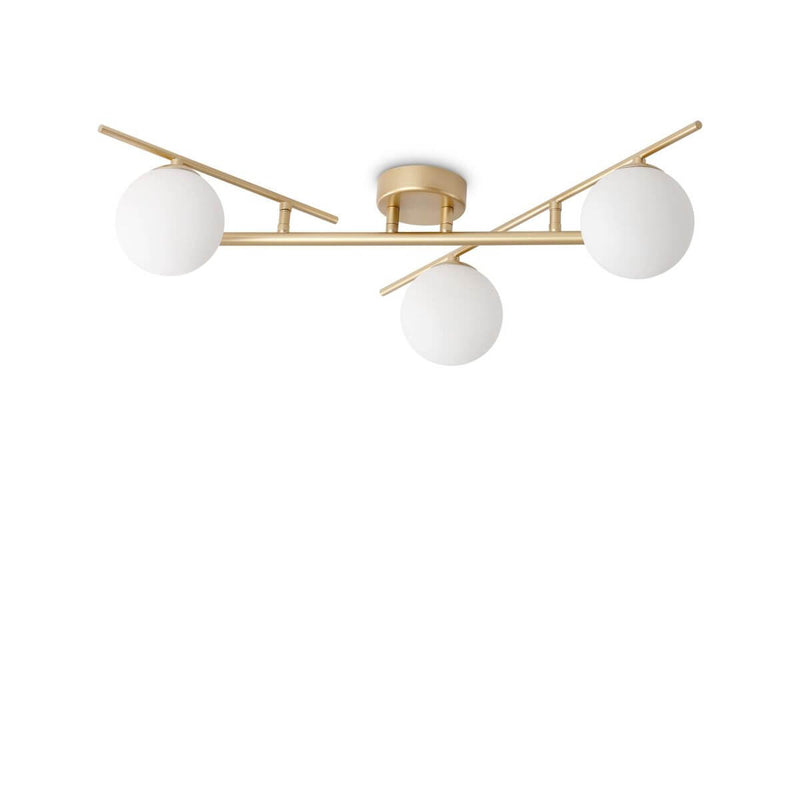 Plafonnier Atlas 3 lumières doré, verre