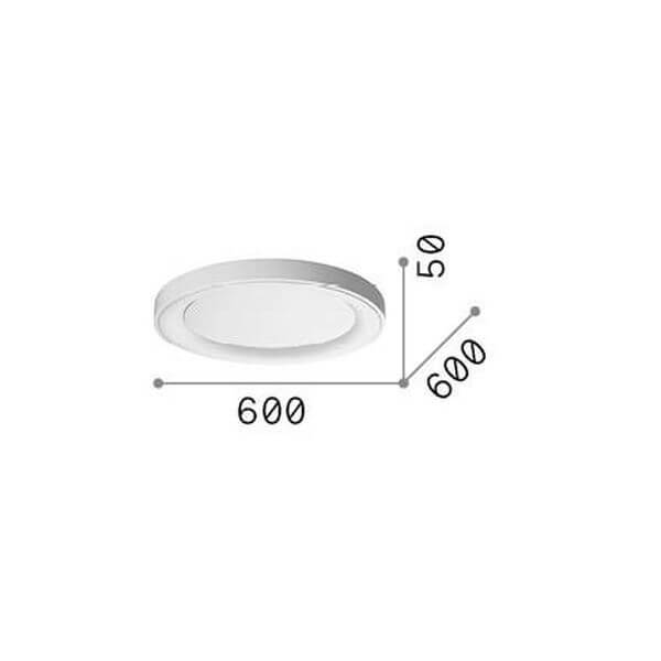 Schéma de dimensions du plafonnier rond avec diamètre 600 mm et hauteur 50 mm.