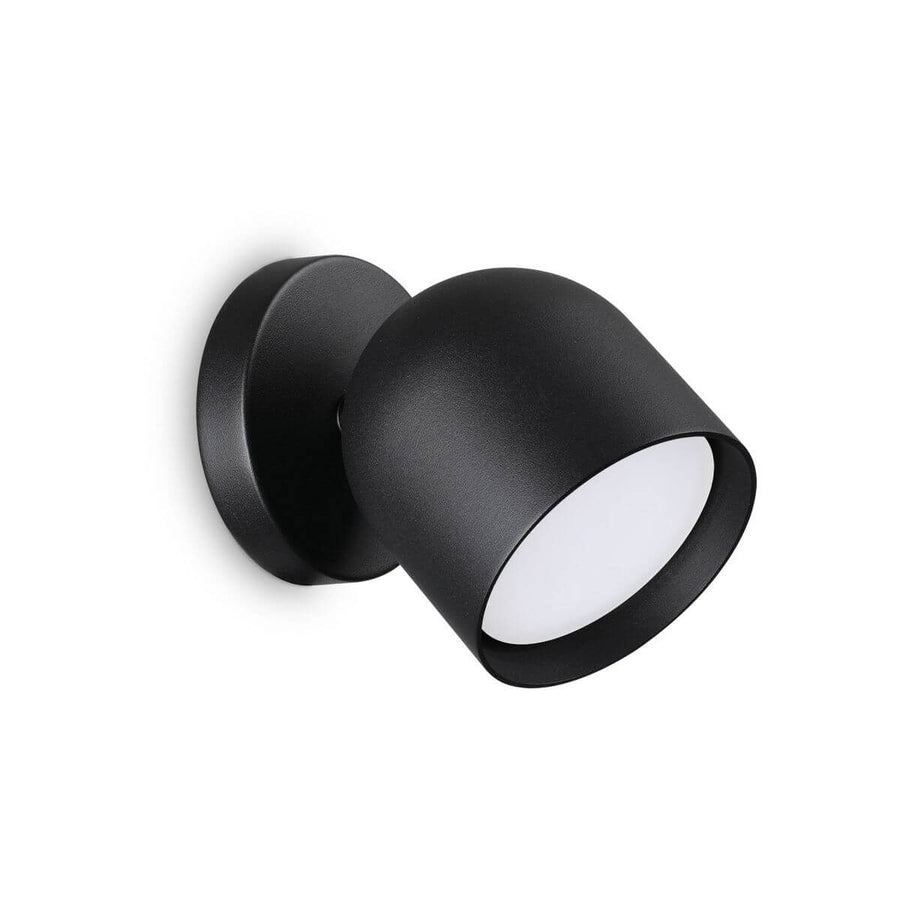 Vue de face du luminaire noir mat avec diffuseur blanc, sur fond blanc
