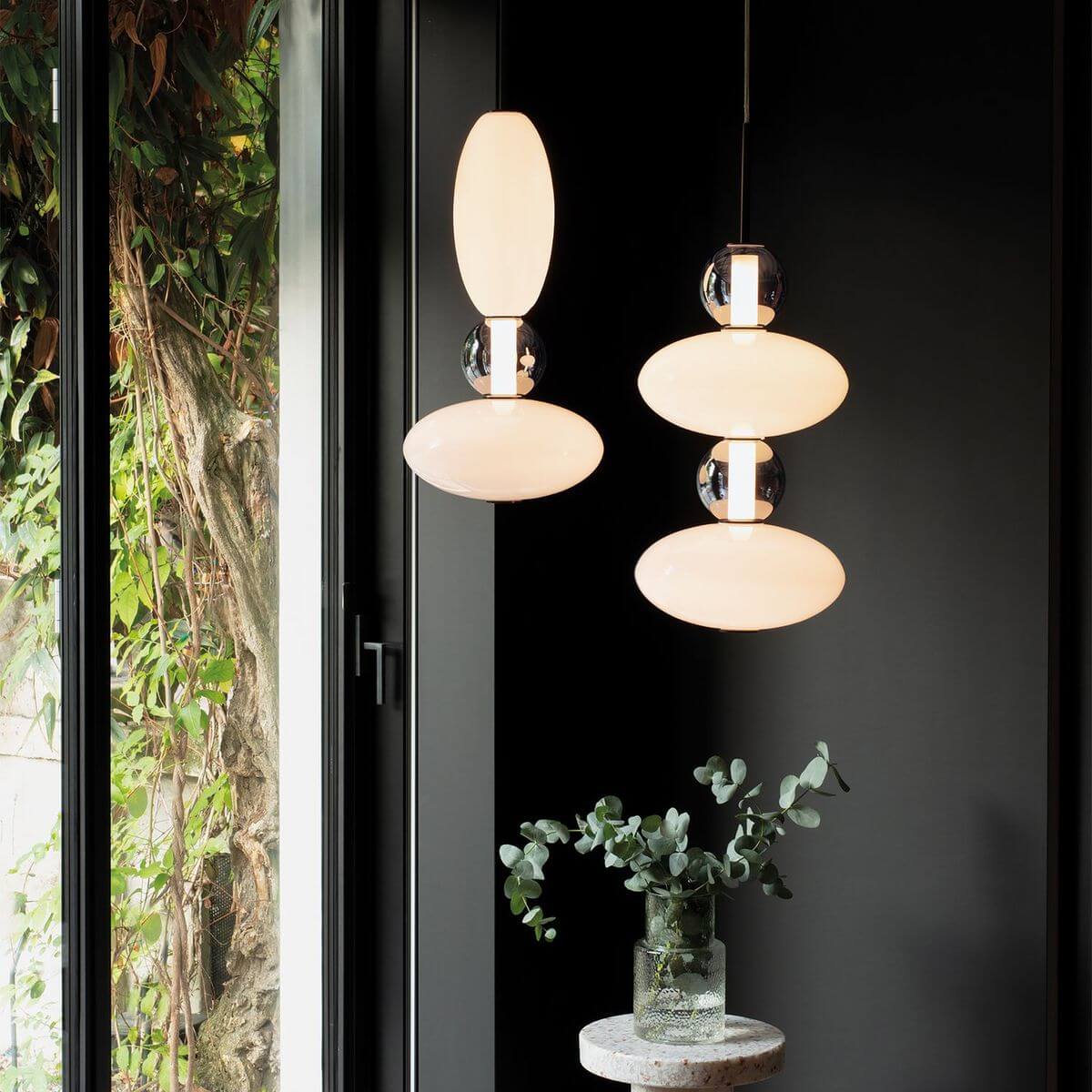 Suspension Lumiere blanche, verre, H 68,7 cm