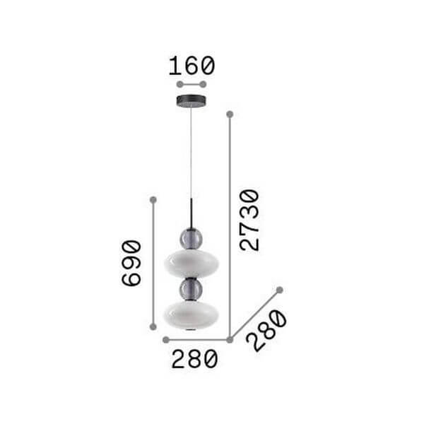 Suspension Lumiere blanche, verre, H 68,7 cm