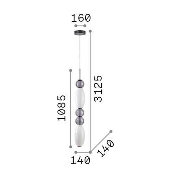 Suspension Lumiere blanche, verre, H 108,3 cm