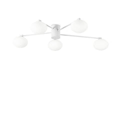 Plafonnier Hermes 5 lumières blanc, verre, Ø 90 cm