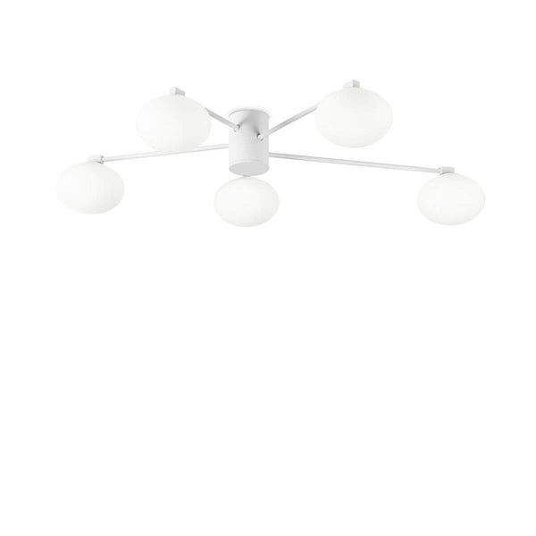 Plafonnier Hermes 5 lumières blanc, verre, Ø 90 cm
