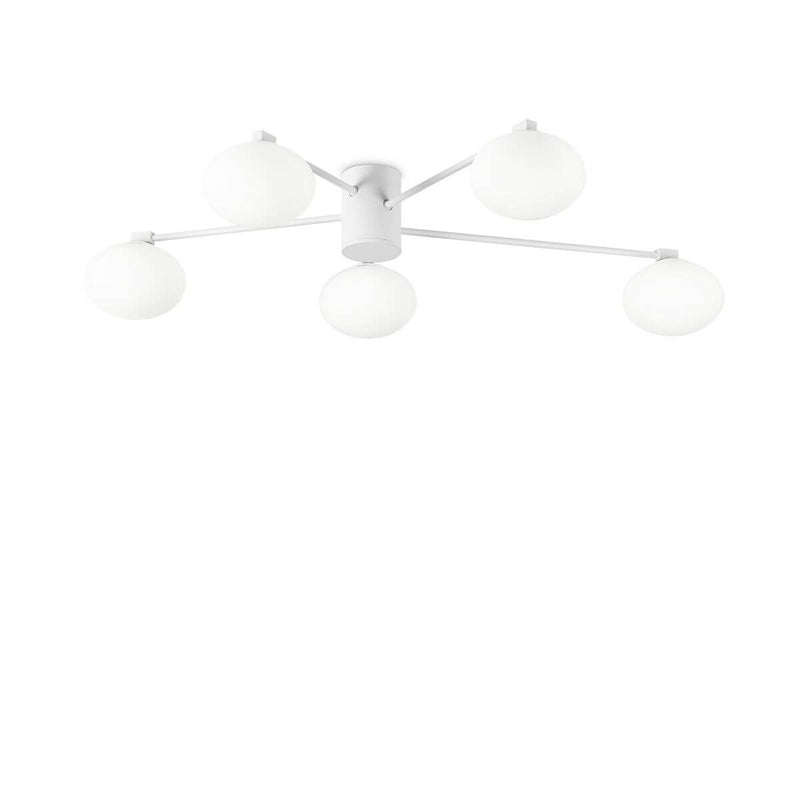 Plafonnier Hermes 5 lumières blanc, verre, Ø 90 cm