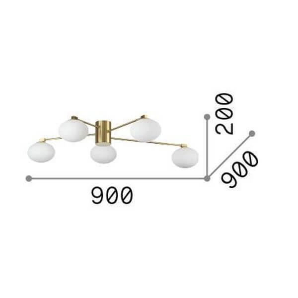 Schéma coté du luminaire en finition laiton, diamètre 900 mm et hauteur 200 mm
