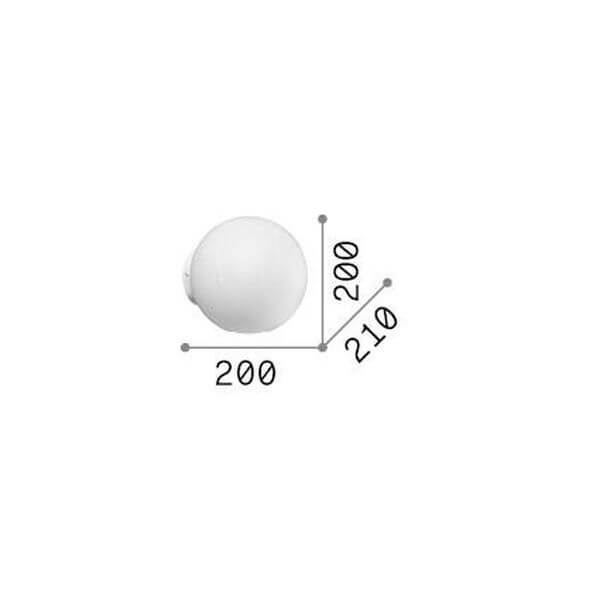 Schéma de dimensions : diamètre 200 mm, profondeur 210 mm, hauteur 200 mm, vue de profil.