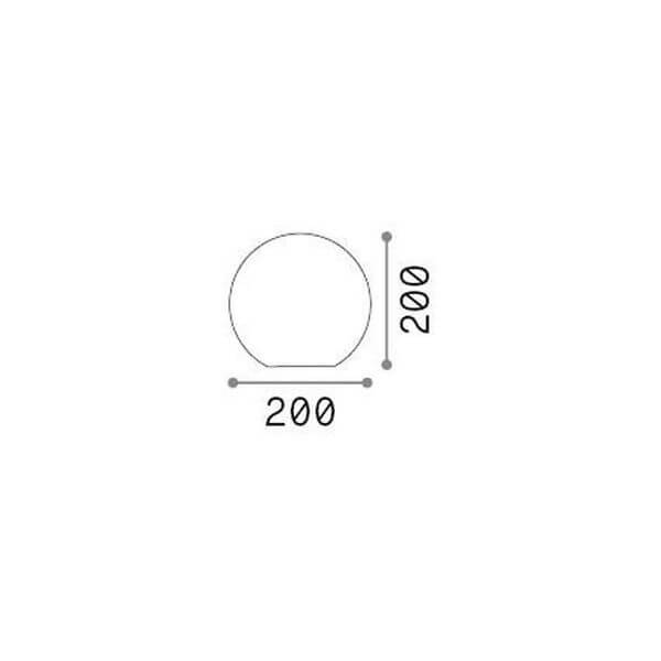 Schéma coté du luminaire indiquant un diamètre de 200 millimètres