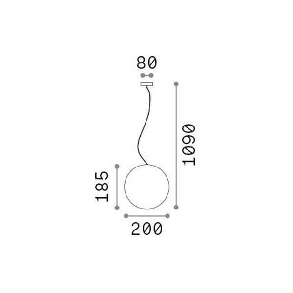 Schéma coté : diamètre 200 mm, hauteur 1090 mm, base de fixation 80 mm.