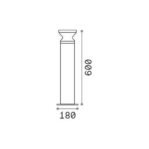 Schéma de dimensions du lampadaire : 600 mm de hauteur et 180 mm de diamètre