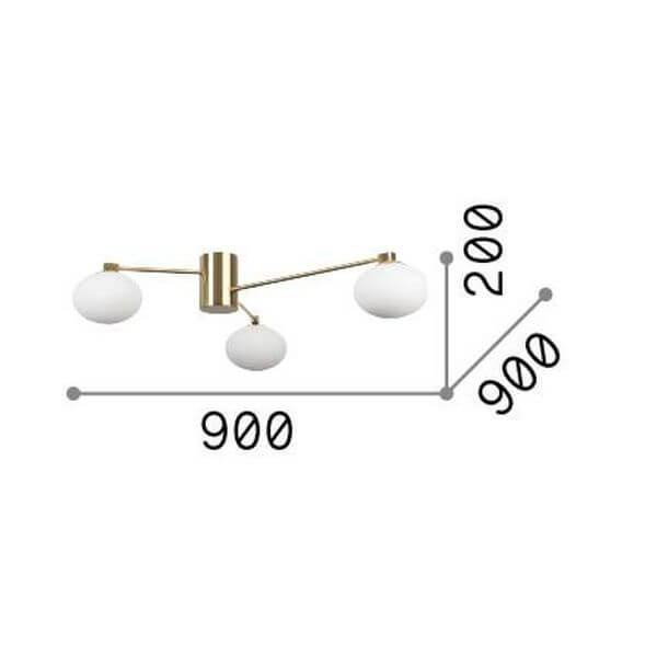 Schéma coté du plafonnier avec largeur 900 mm et hauteur 200 mm