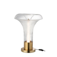 Lampe à poser LED champignon en verre strié et métal doré